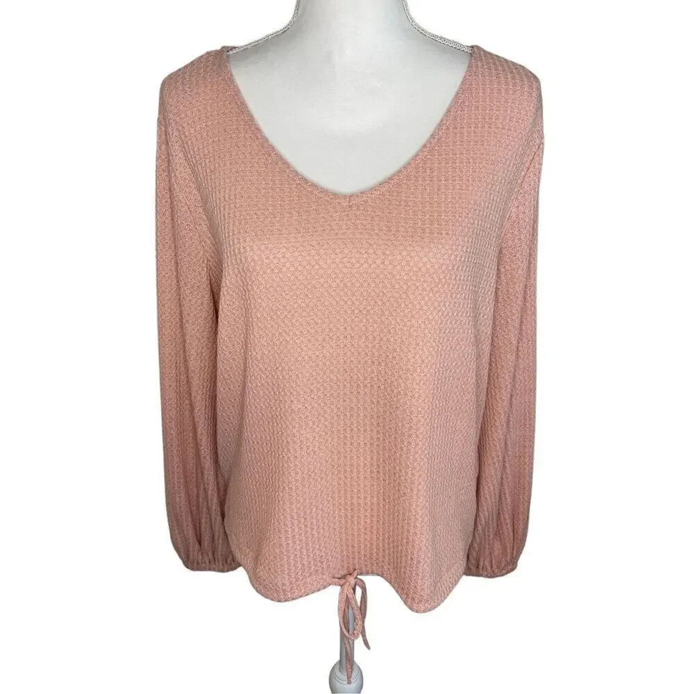 LC Lauren Conrad Women’s Medium Pink V-Neck Pullover Crochet Style Long Sleeve S